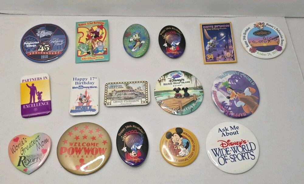 Lot Of 16 Disney Authentic Vintage Pin-back Buttons